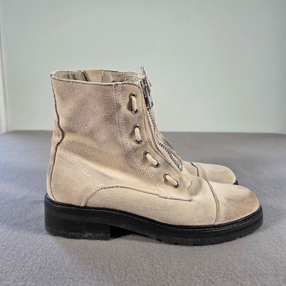 AllSaints Boots Womens 9 Ariel Suede Leather Zip Distressed Cap Toe Combat
